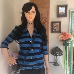 JUICY COUTURE Blue Striped 3 Button Casual Blazer